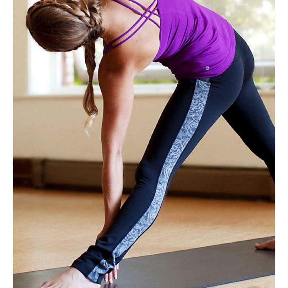 Lululemon Skinny Will Pant Black Herringbone Lace Print Luon Yoga Athleisure 2